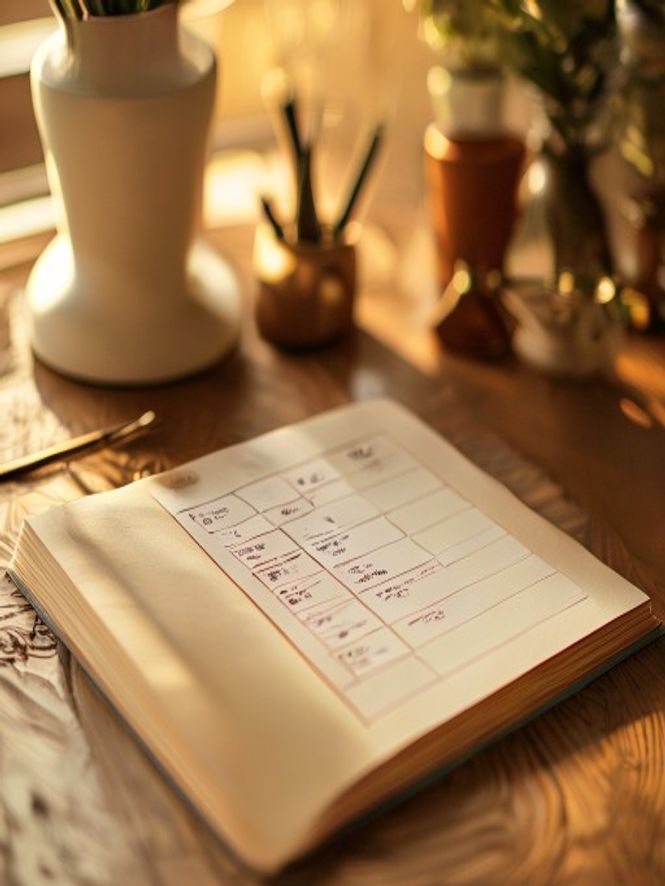 Spårningsjournal med checklistor och markeringar på ett träbord